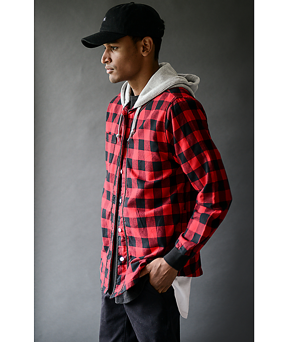 flannel hoodie red