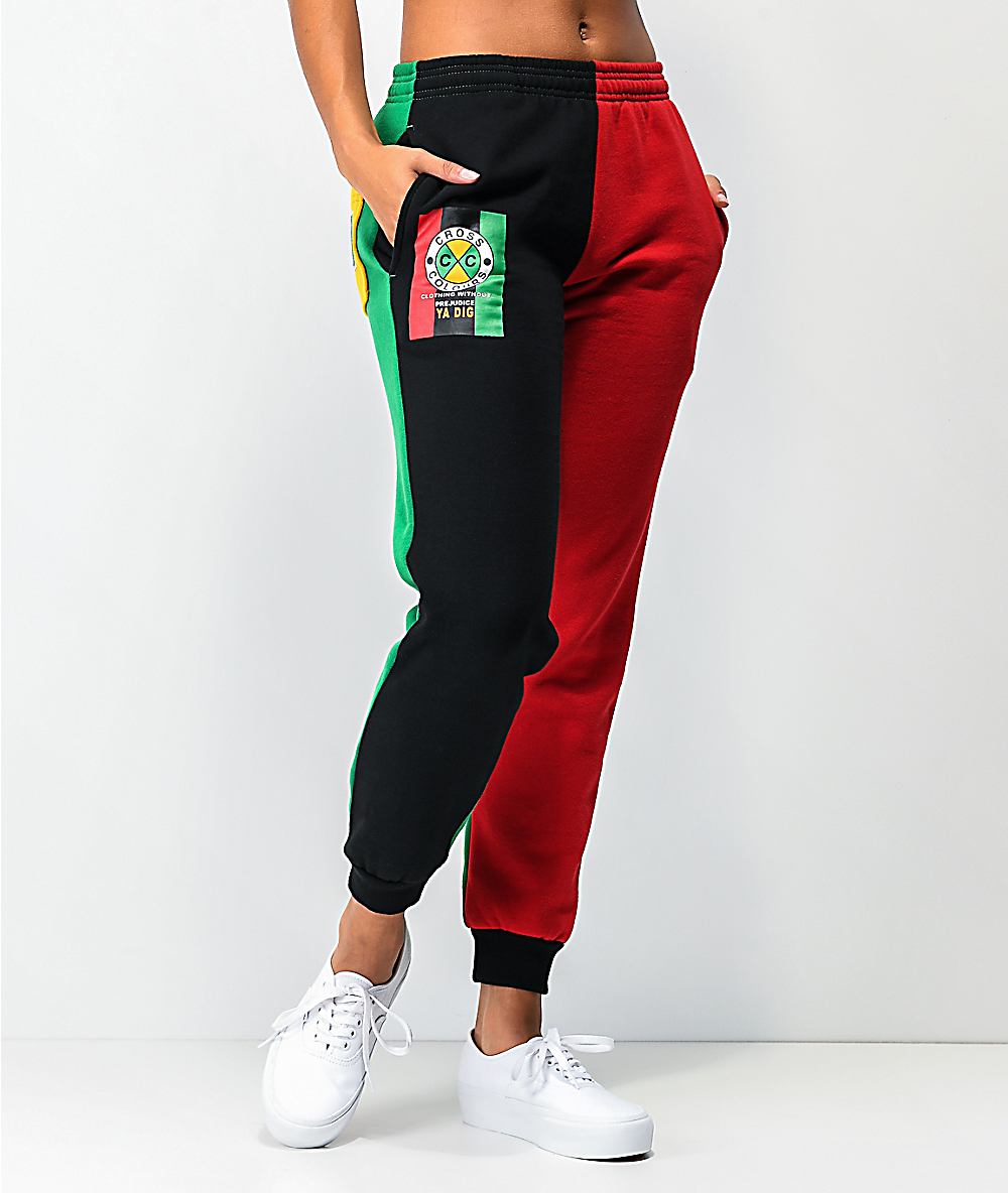 red and green sweatpants