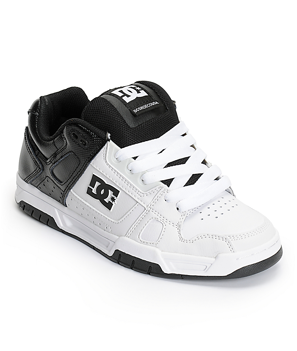 Dc Stag White Black White Leather Skate Shoes Zumiez