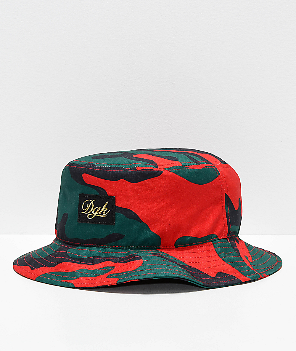 red camouflage bucket hat