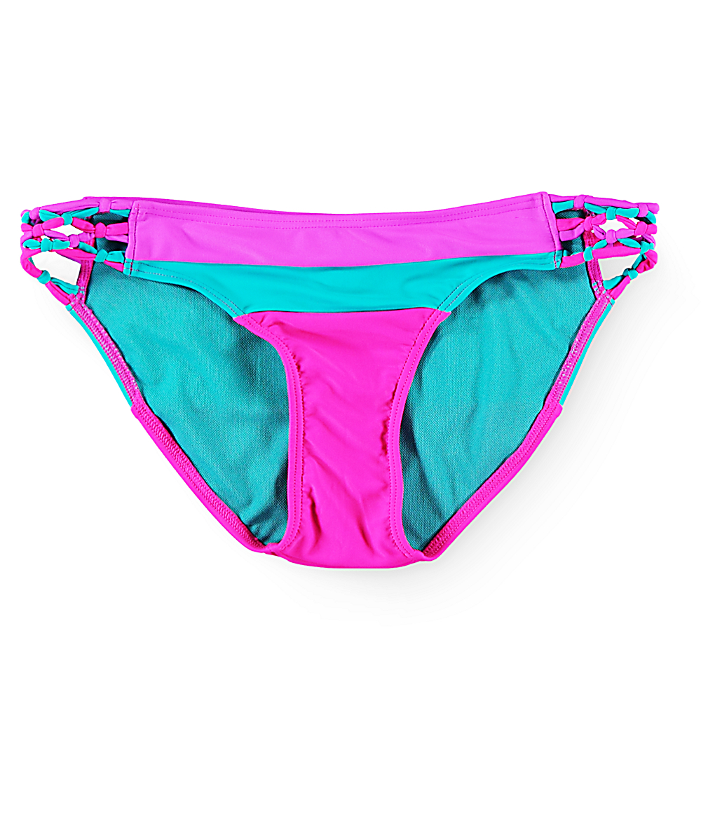 Damsel Jade Colorblock Macrame Tab Side Bikini Bottom | Zumiez
