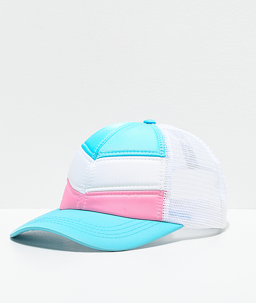 pink and white snapback hat