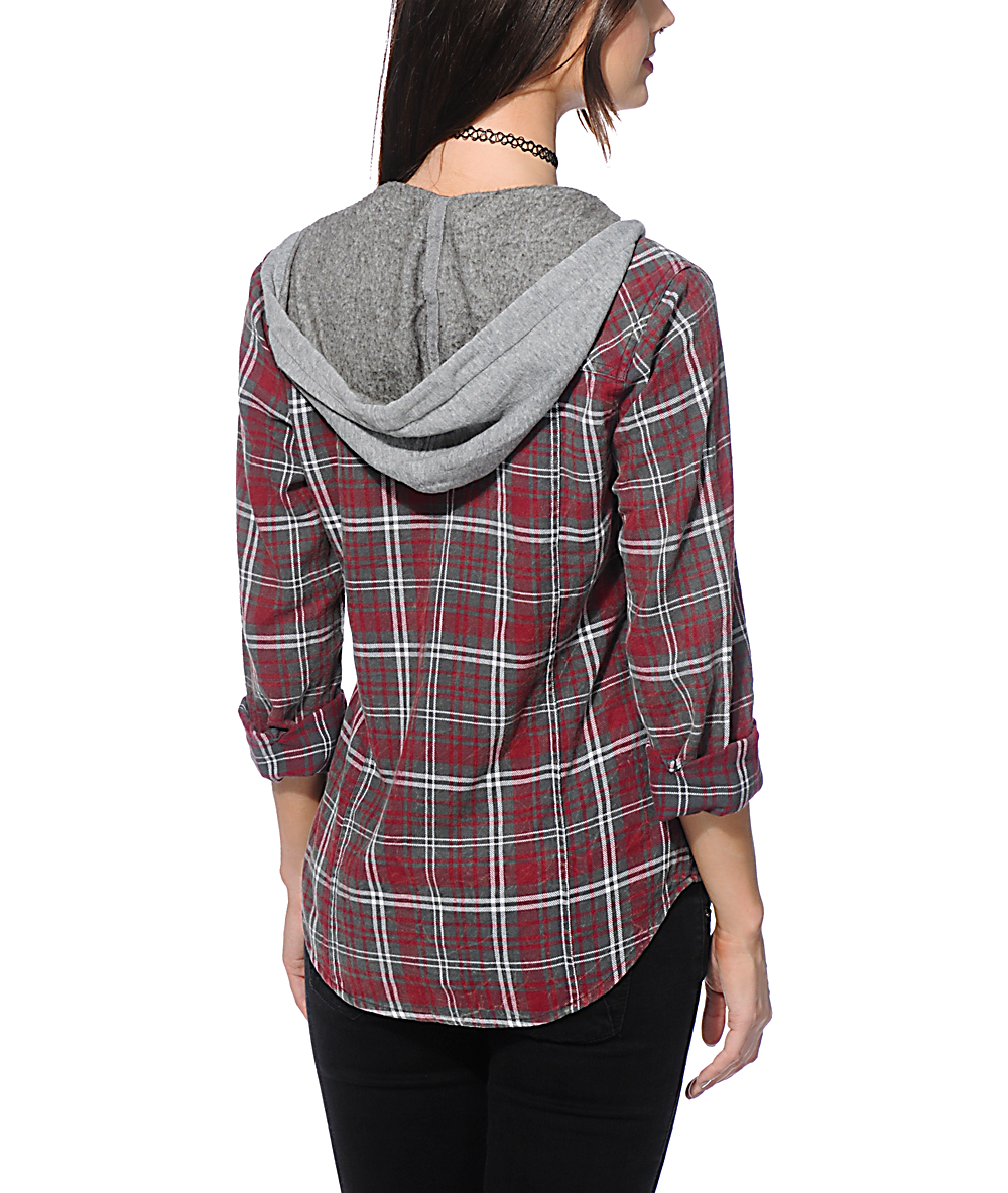 Empyre Astor red Crinkle Wash Hooded Flannel Shirt | Zumiez