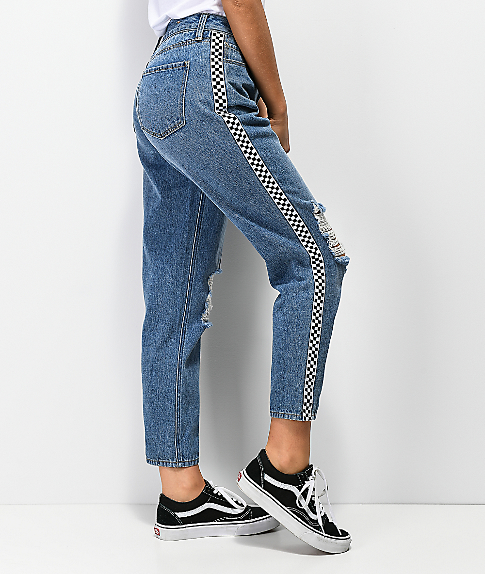 blue and white striped mom jeans