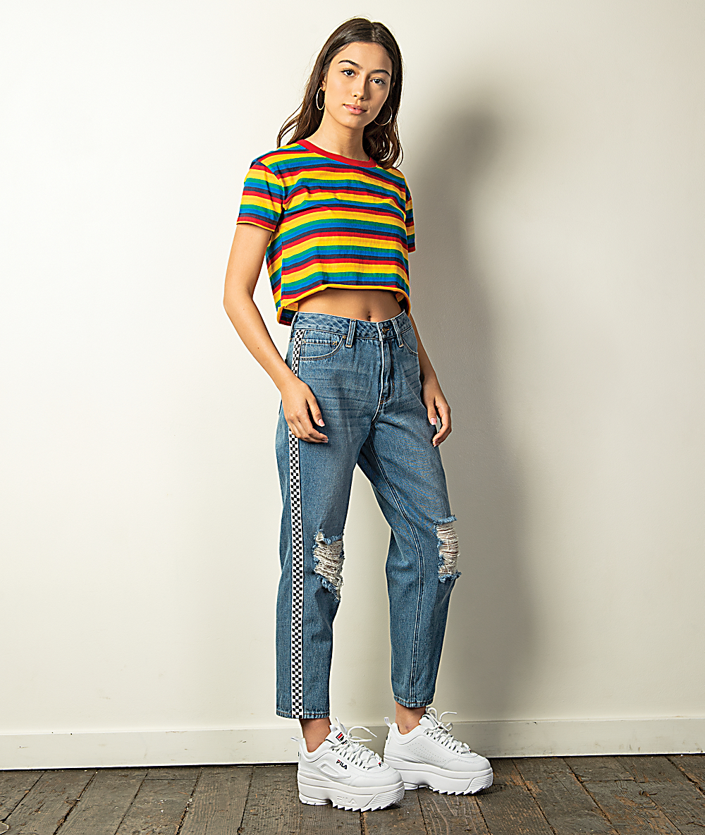 mom jeans with stripe down side