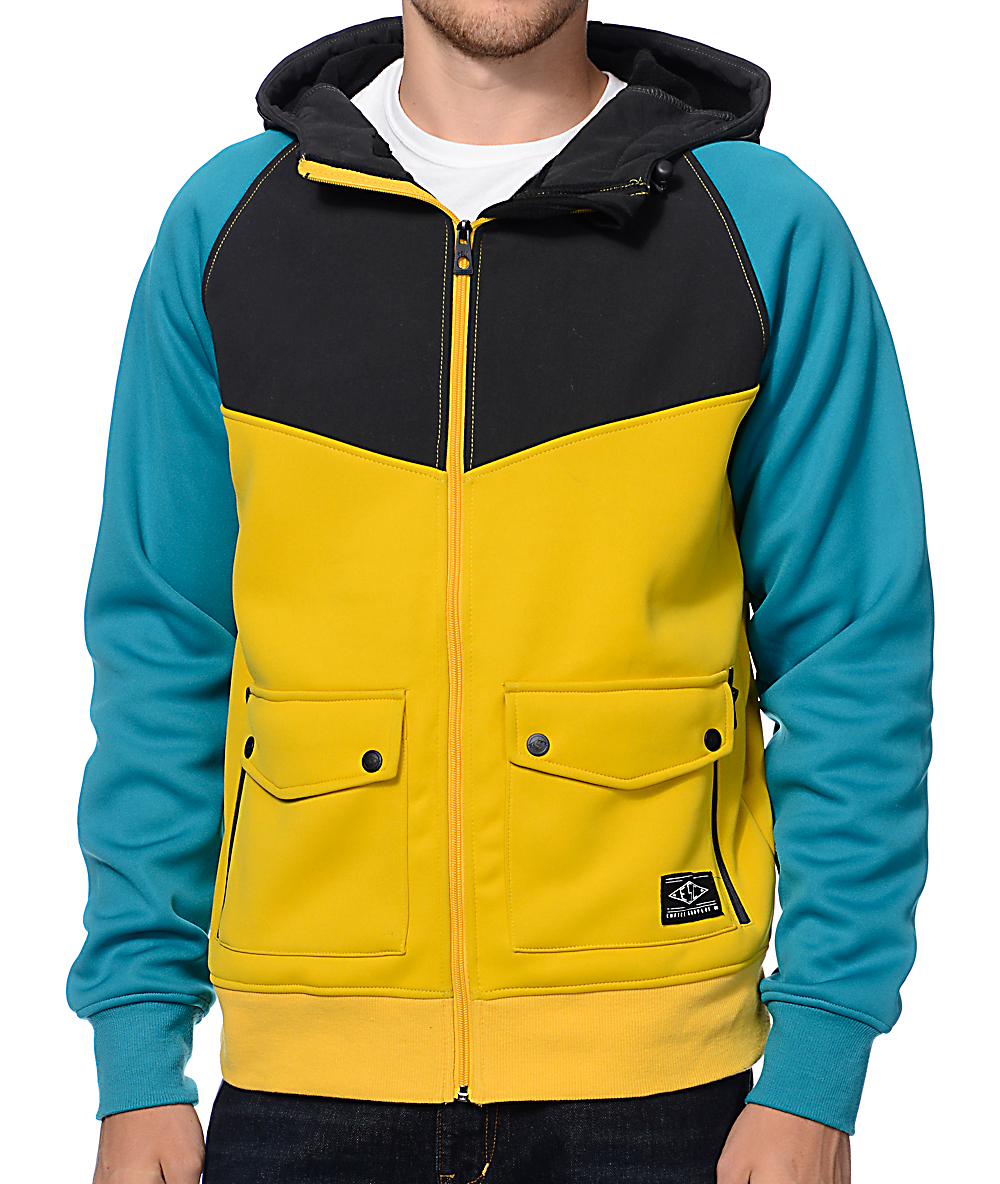 Empyre Fame Charcoal, Yellow & Teal Tech Fleece Hooded Jacket | Zumiez