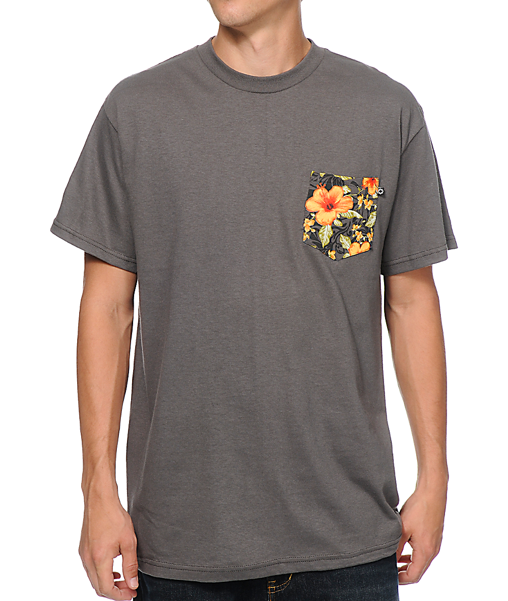 Empyre Kei Charcoal Hawaiian Print Pocket T-Shirt | Zumiez