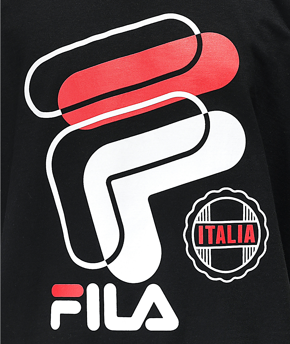 red black and white fila shirt