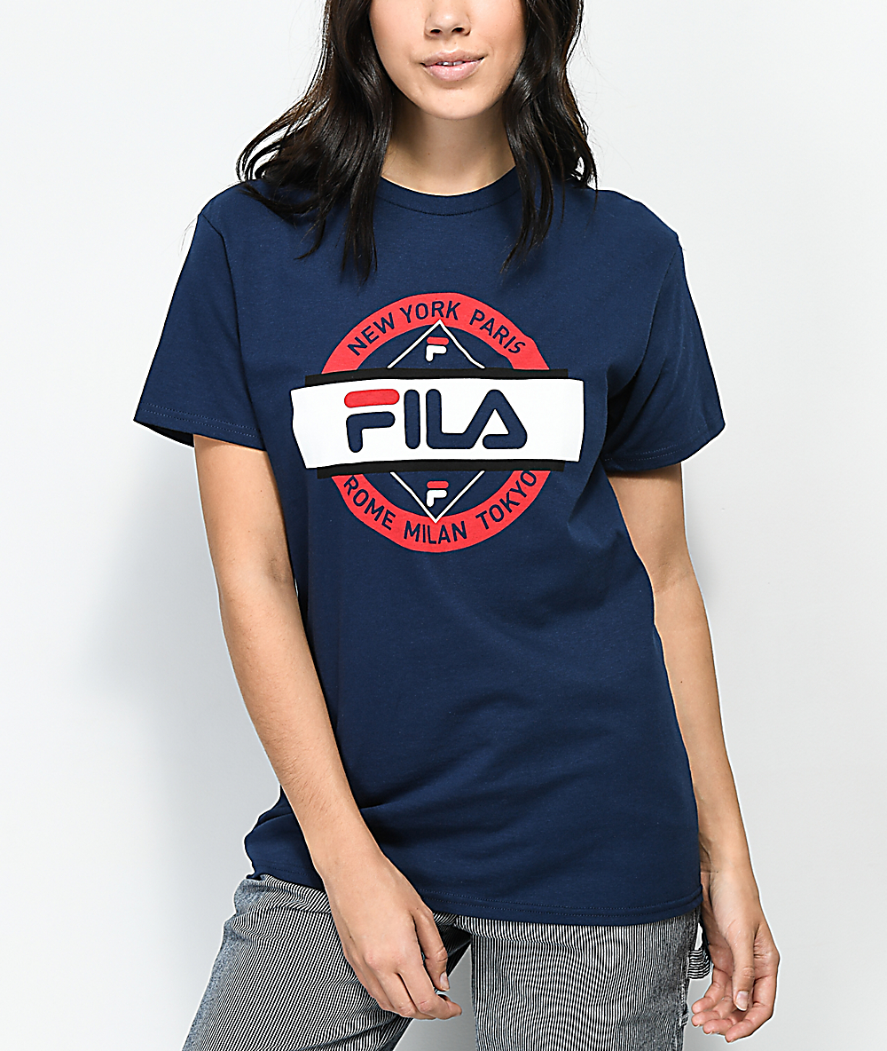 red black and white fila shirt