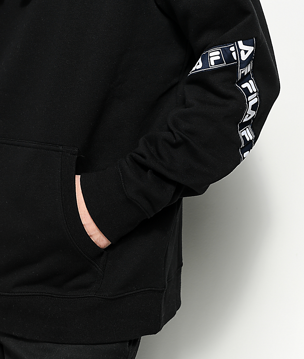 fila tag fleece black & white hoodie