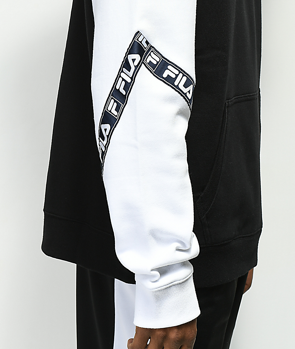 fila tag fleece black & white hoodie