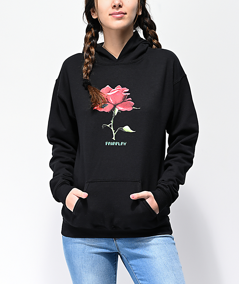 red rose black hoodie