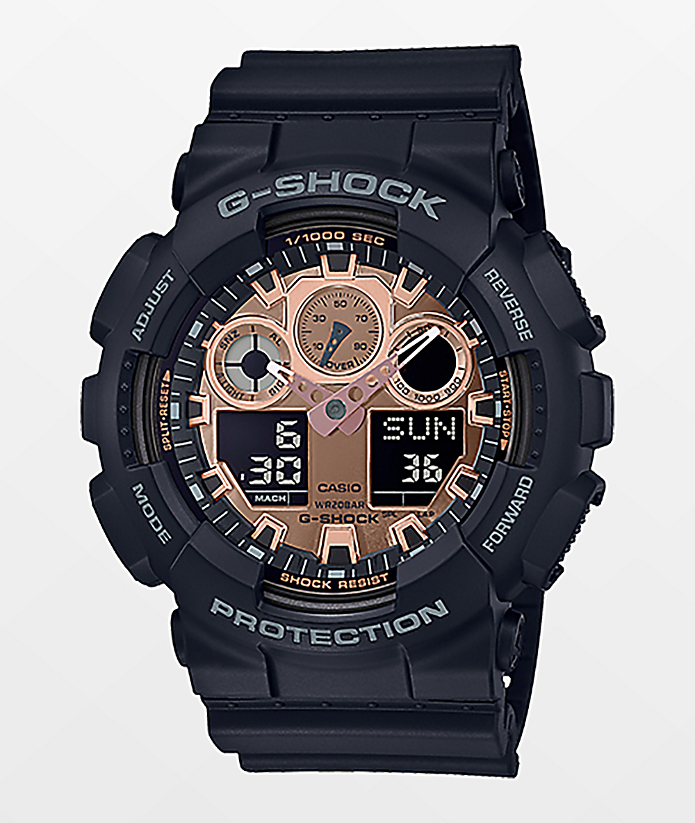 g shock watch black and rose gold