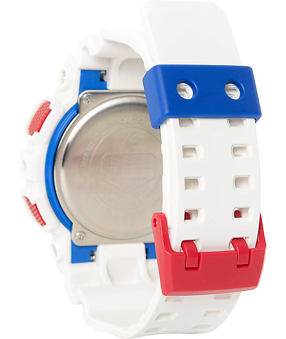g shock red white blue