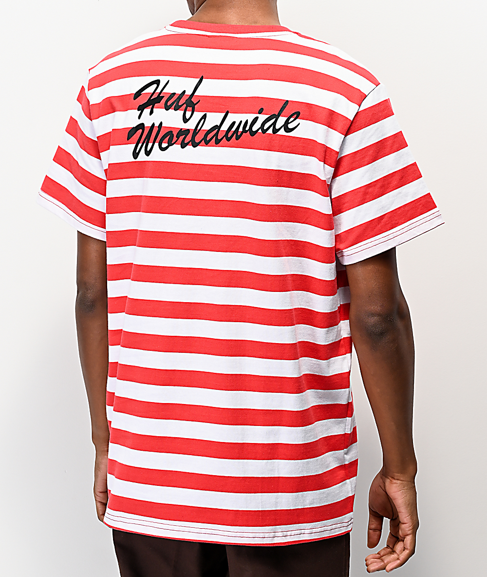 polera blanca con rayas rojas