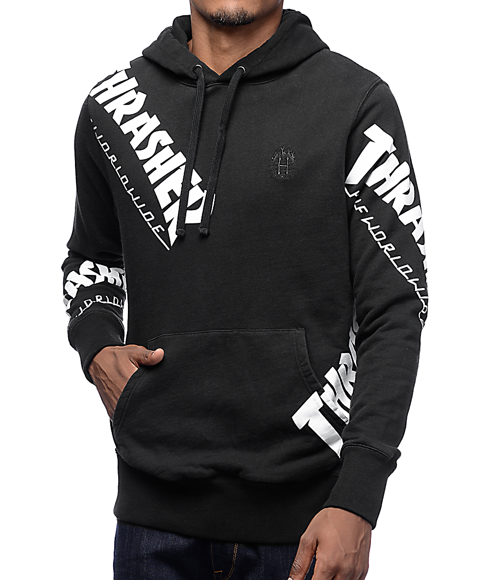 HUF x Thrasher TDS Allover Black Hoodie | Zumiez.ca