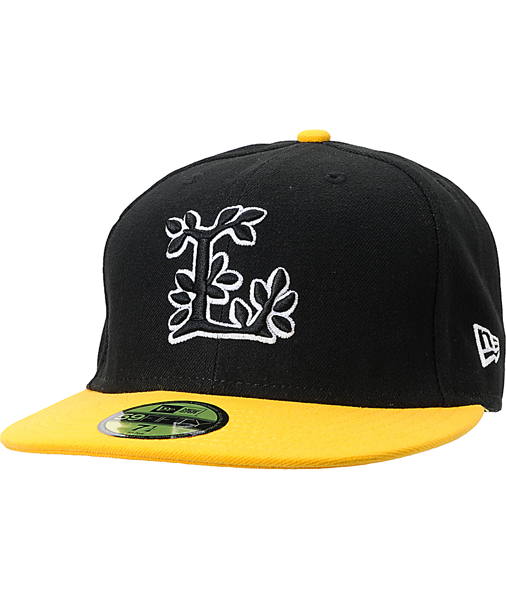 black and yellow fitted hat