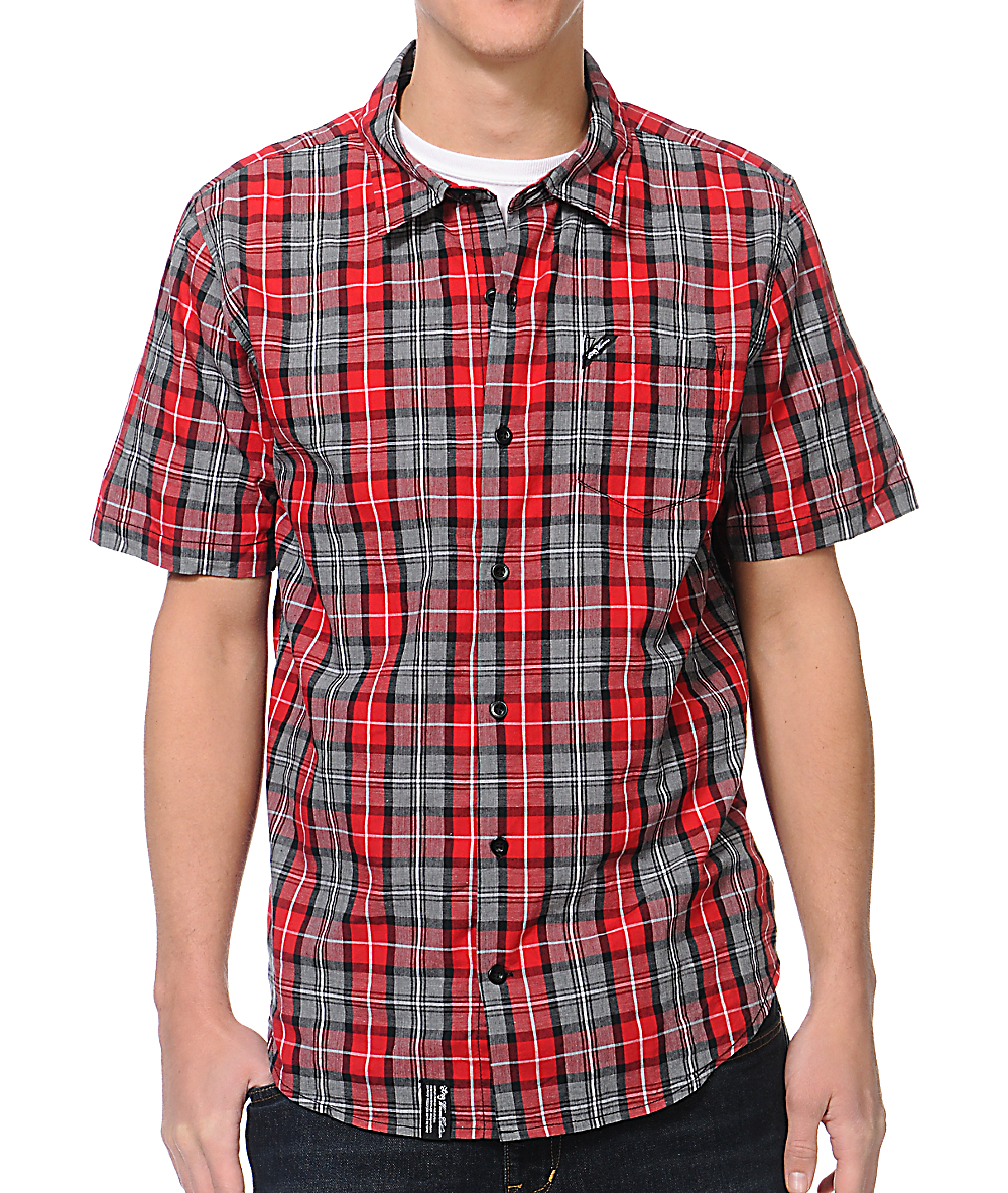 LRG CC Plaid Red Woven Short Sleeve Button Up Shirt | Zumiez