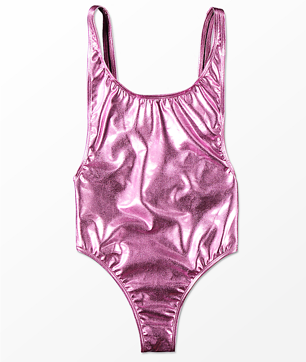 pink metallic one piece swimsuit