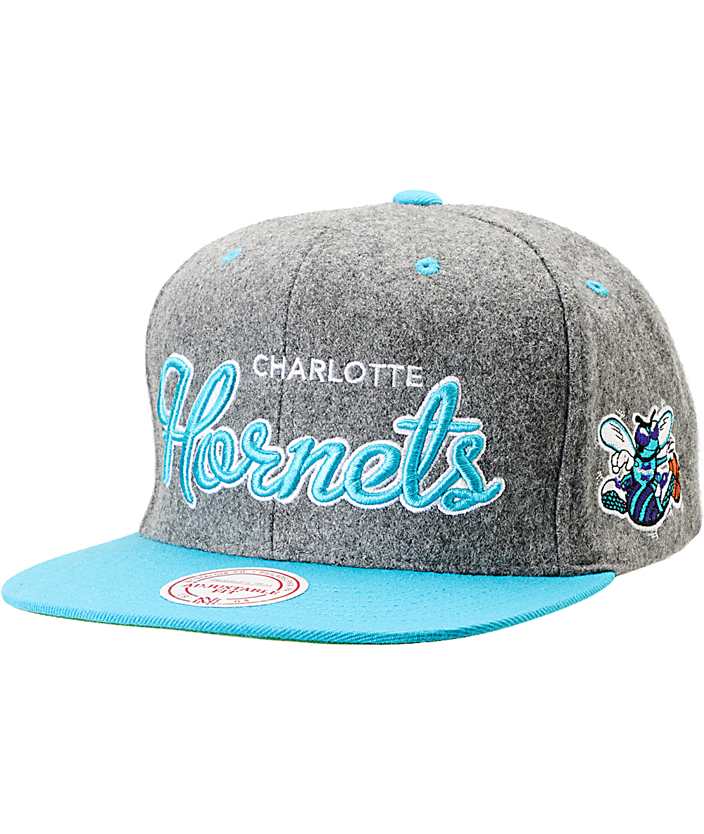 NBA Mitchell and Ness Hornets Melton Script 2Tone Snapback Hat | Zumiez