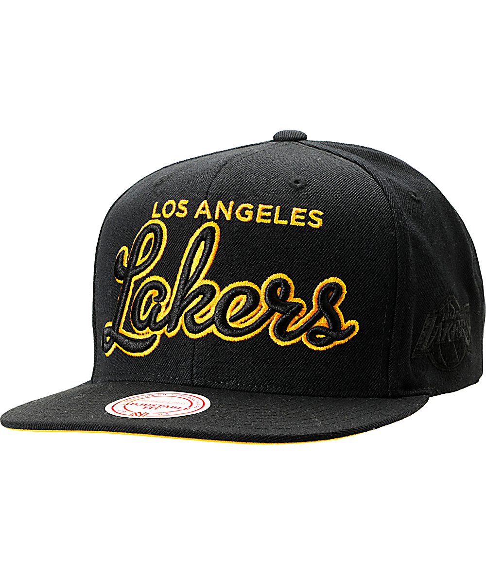 NBA Mitchell and Ness LA Lakers Blacked Out Snapback Hat | Zumiez