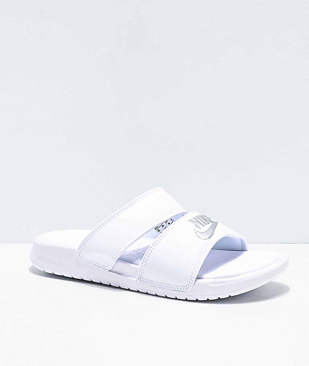 white nike double strap slides