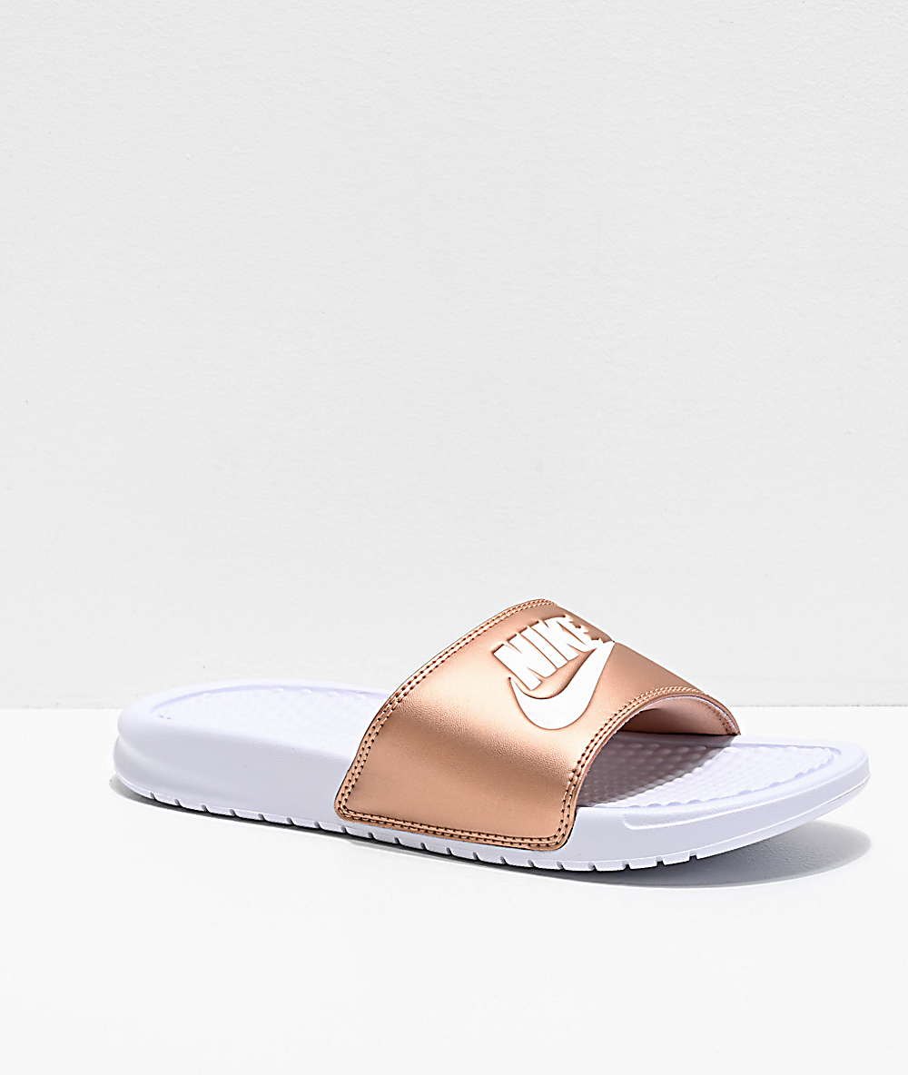 bronze nike slides