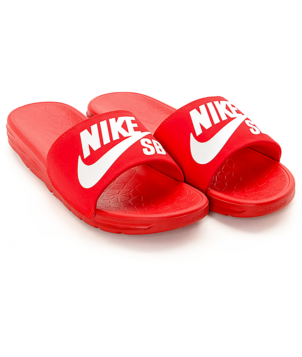 nike red and white slides