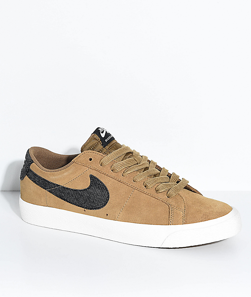 Nike SB Blazer Zoom Low Golden Biege & White Suede Skate Shoes | Zumiez Nike SB Blazer Zoom Low Golden Biege & White Suede Skate Shoes | Zumiez