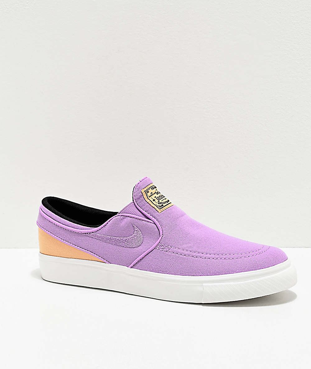 purple nike slip ons