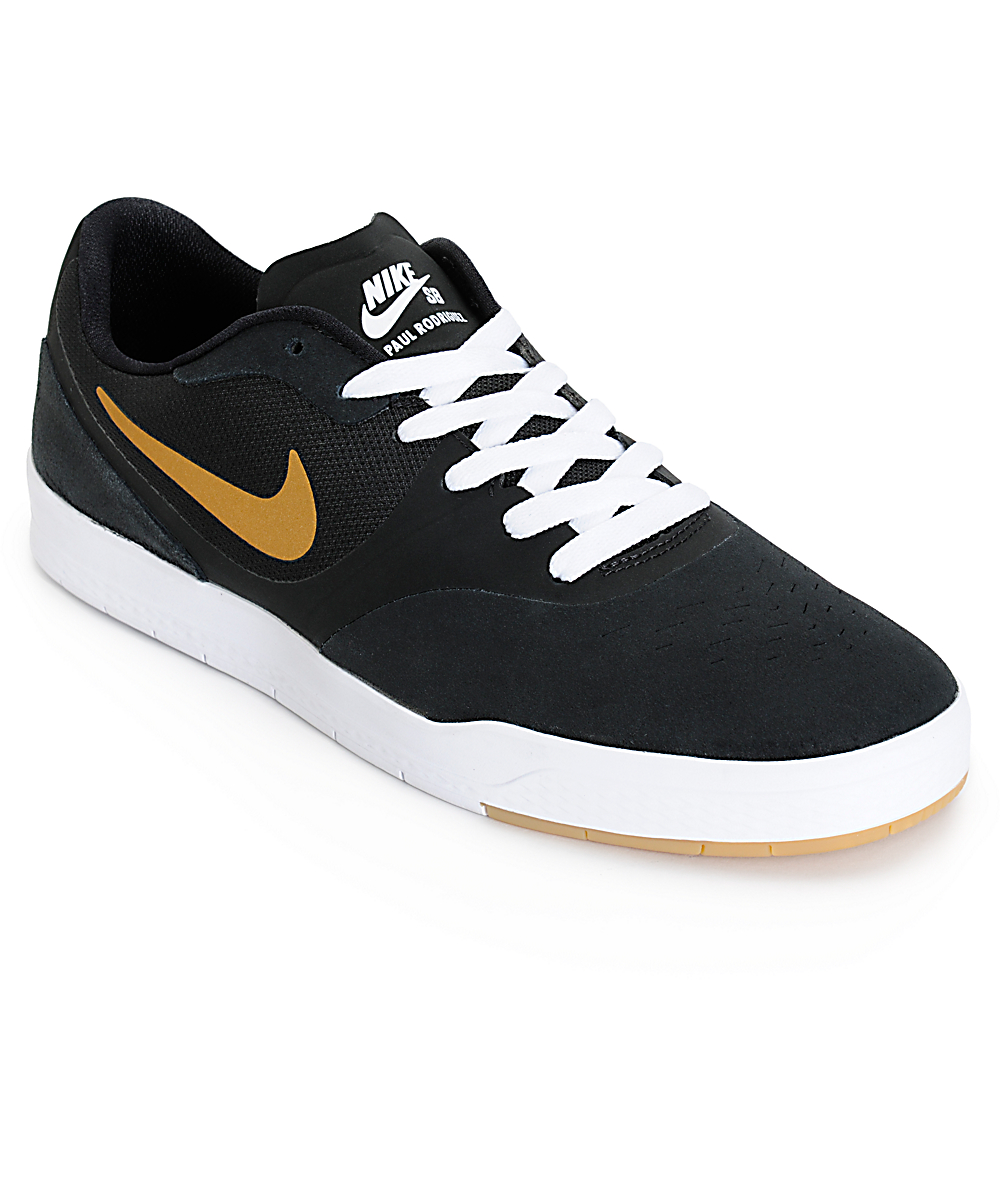 Nike SB Paul Rodriguez 9 CS zapatos de skate negro y oro metálico 