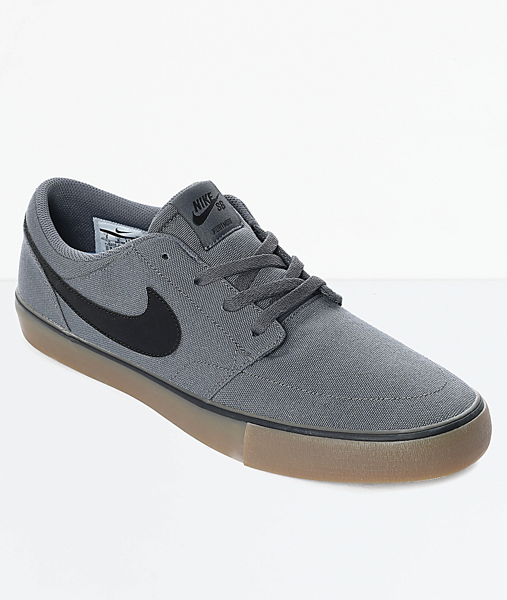 Nike SB Portmore II Dark Grey \u0026 Gum Canvas Skate Shoes | Zumiez