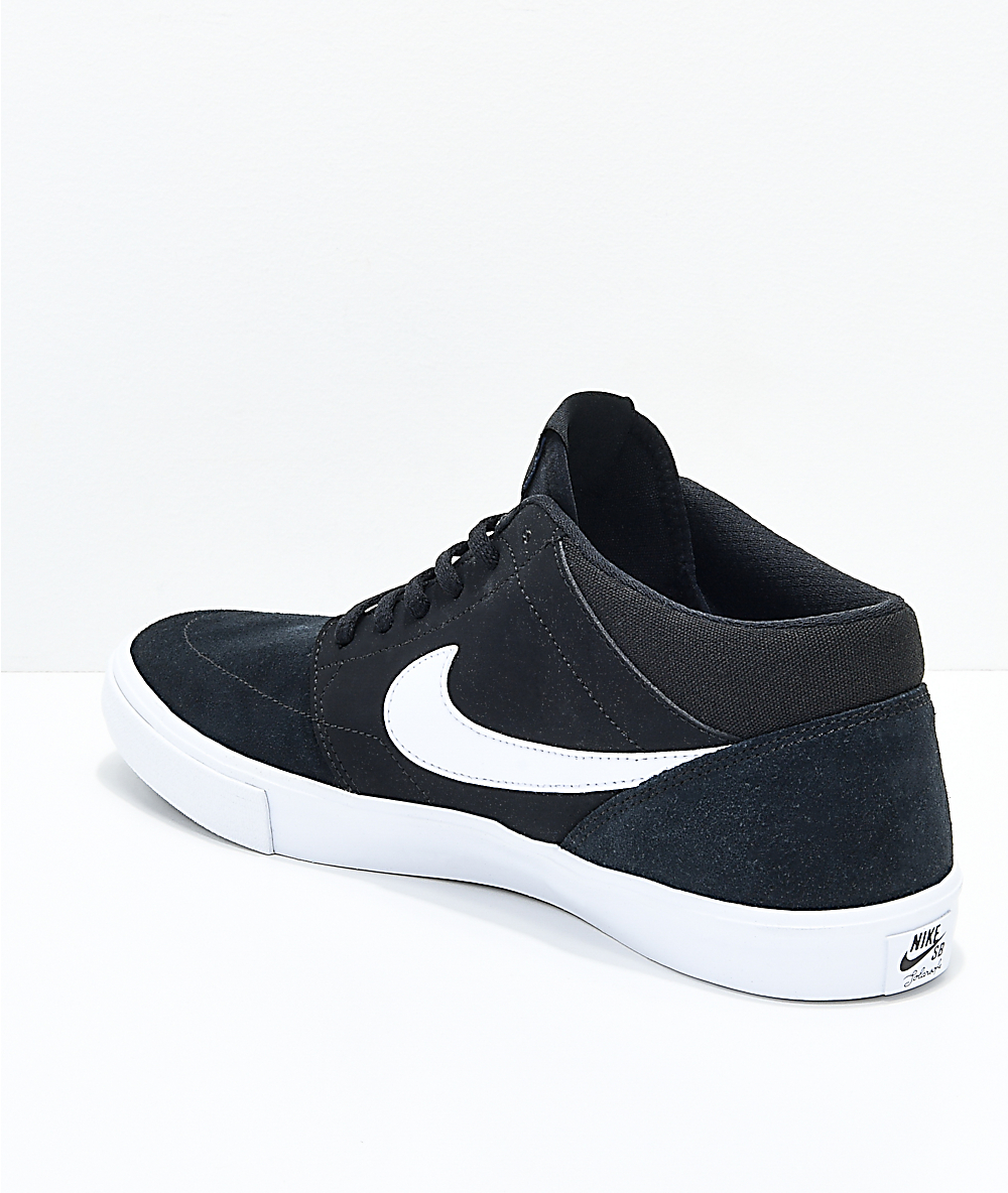 nike sb portmore ii mid summit white & black skate shoes