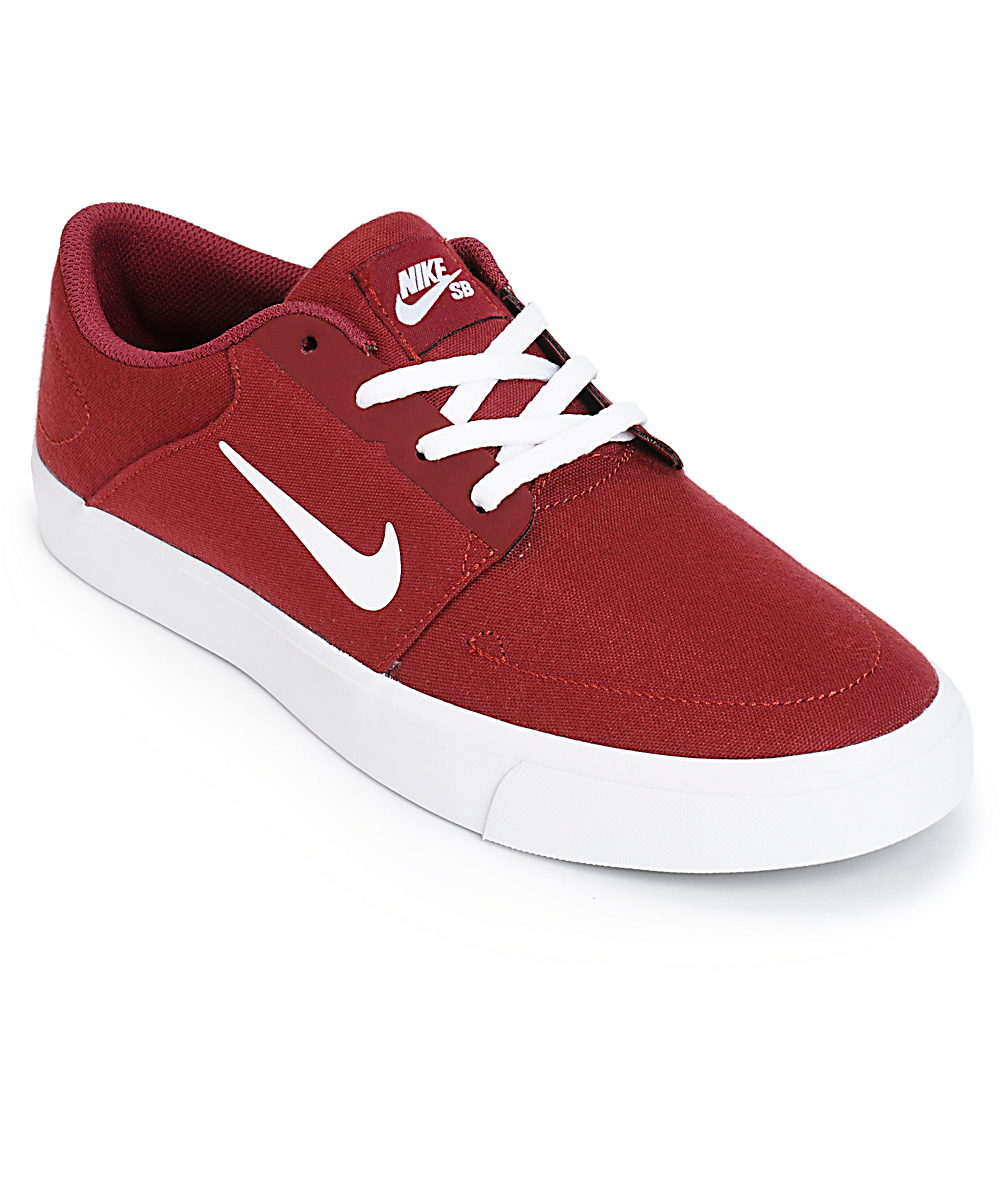 Nike SB Portmore Team Red & White Skate Shoes | Zumiez