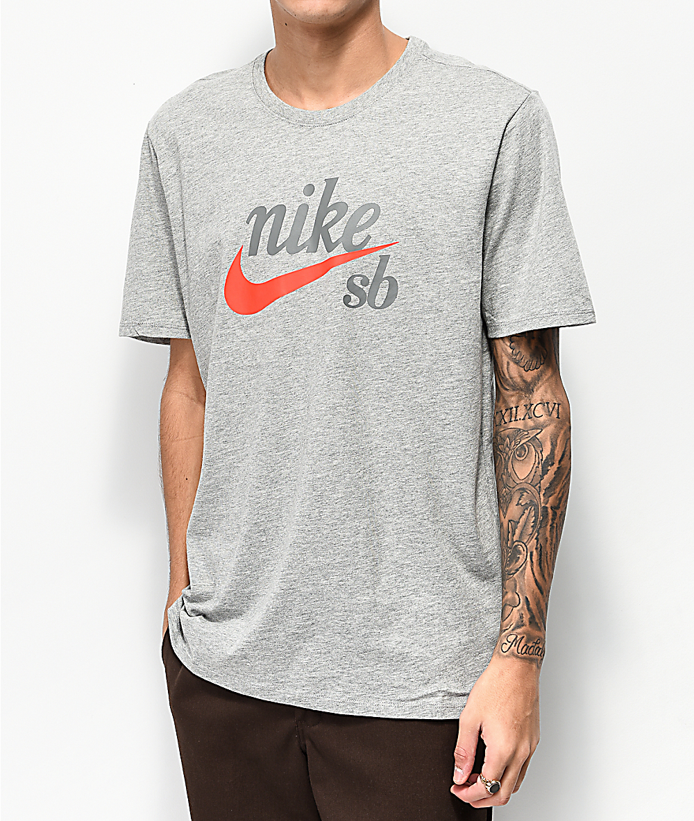 gray and red nike shirt