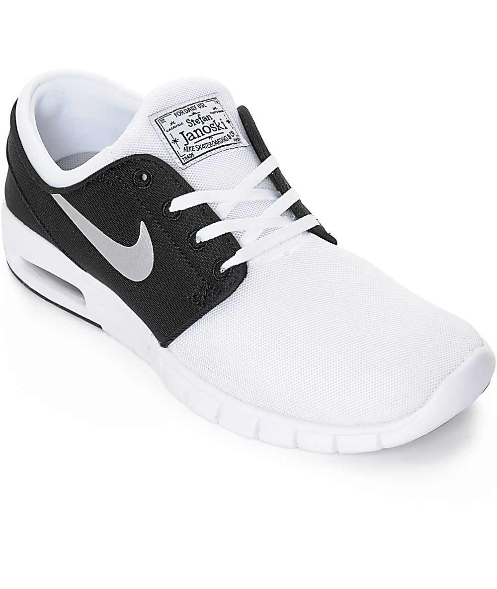 Nike SB Stefan Janoski Max zapatos de malla blanco, plata, y negro 