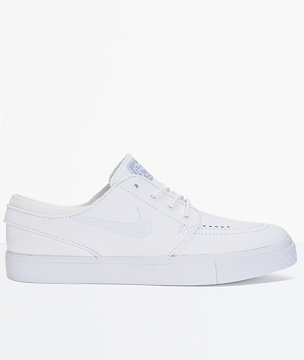 Nike SB Zoom Stefan Janoski zapatos de skate de cuero blanco | Zumiez