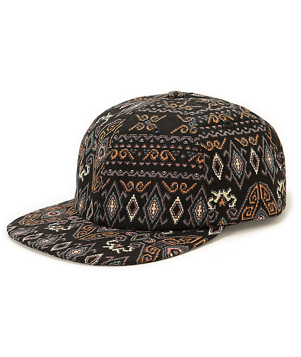 Obey India Throwback Black Tribal Print Strapback Hat | Zumiez