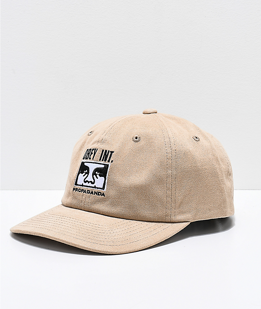 khaki strapback hat