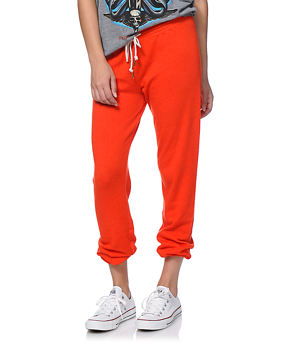 bright orange sweatpants