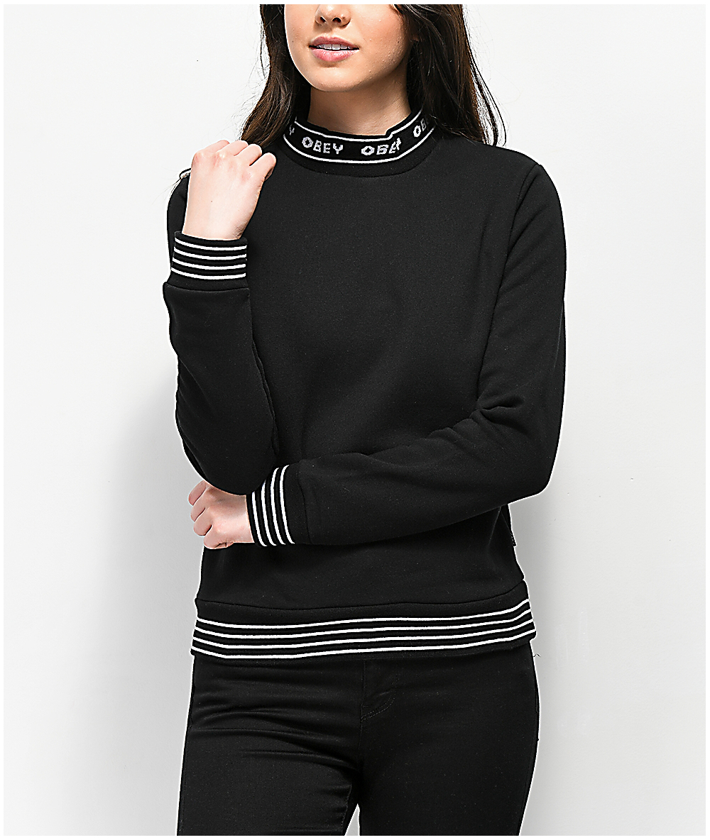 black mock neck sweatshirt