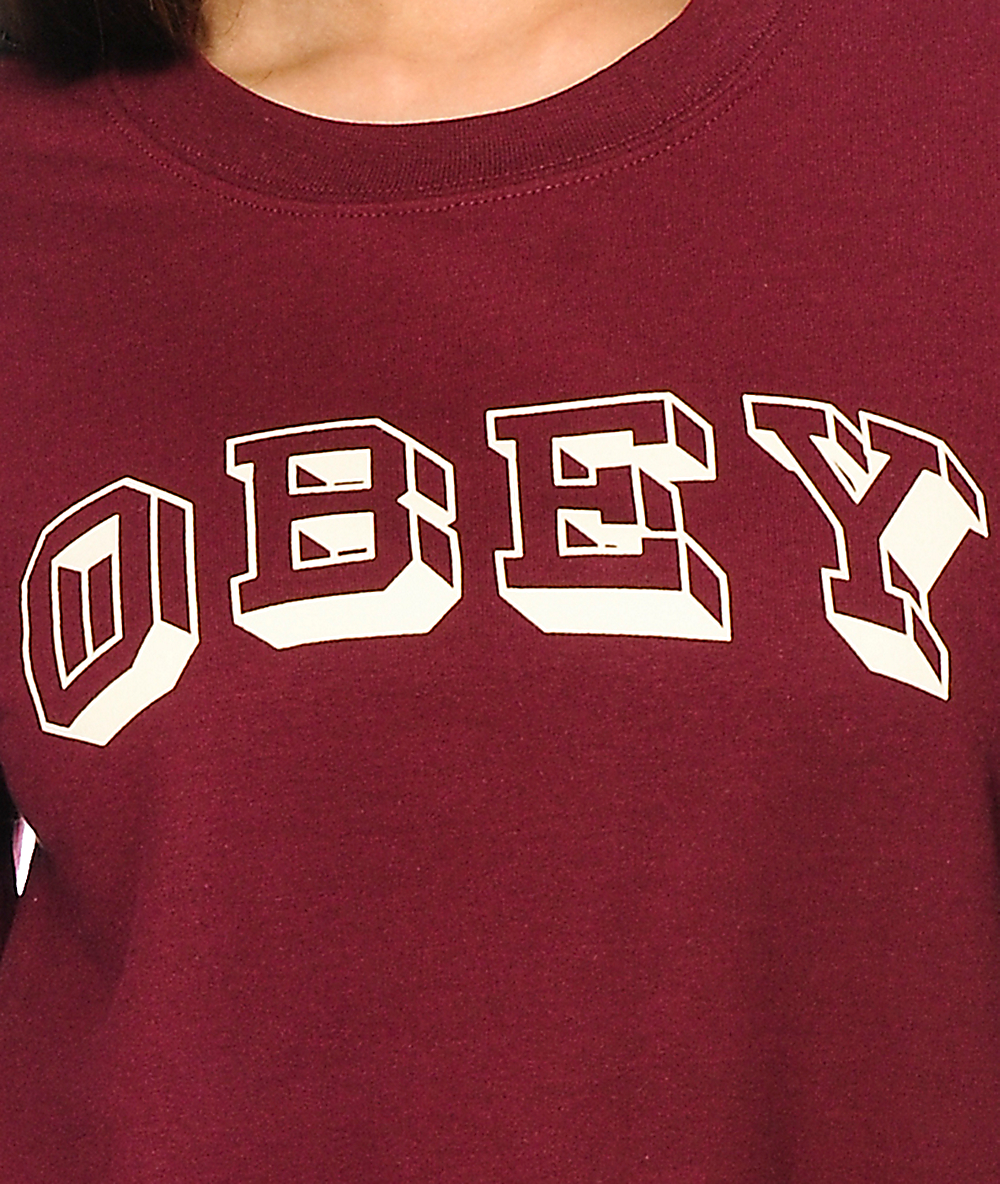 Obey University Burgundy Crew Neck Sweatshirt | Zumiez