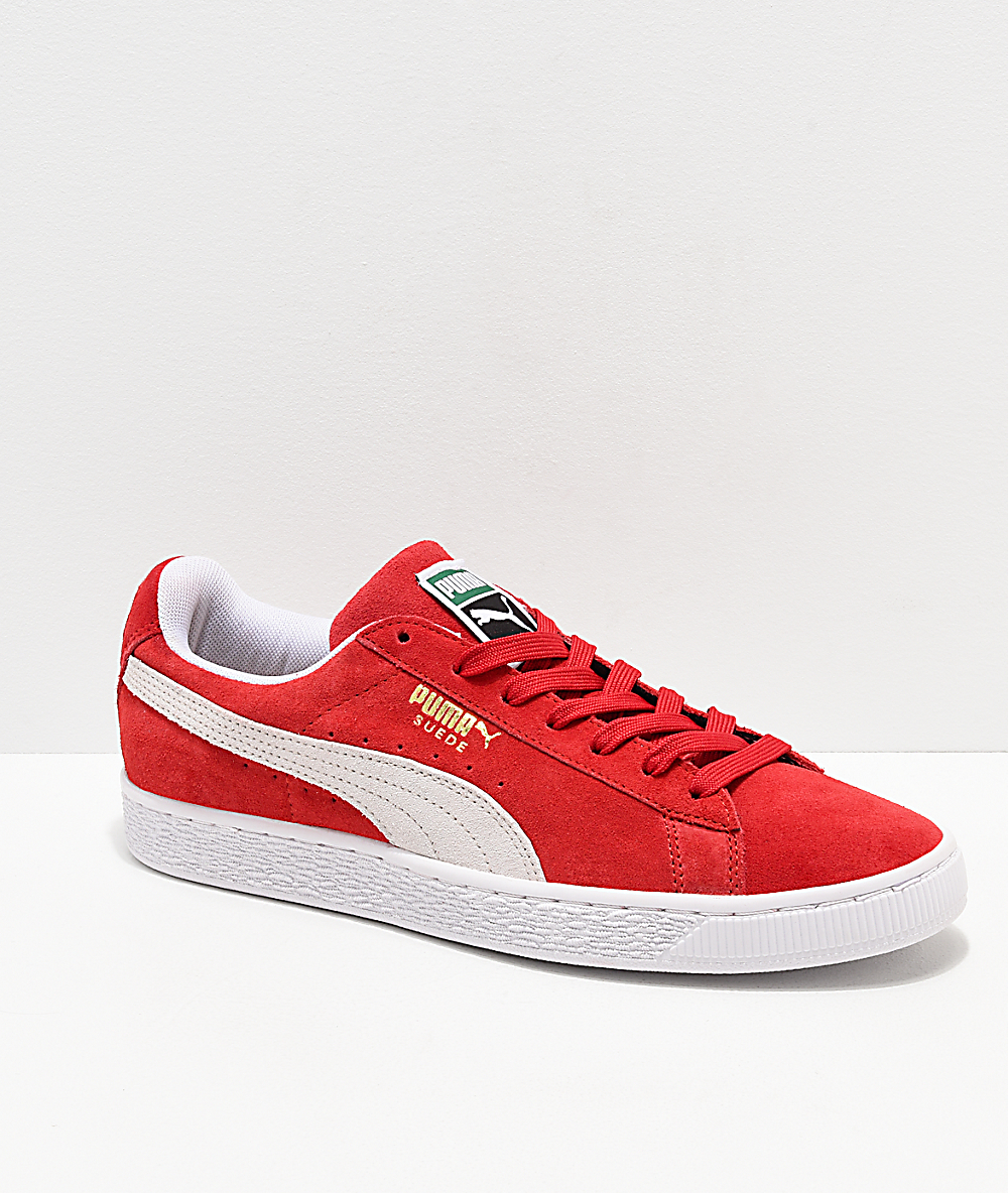 all red puma suede