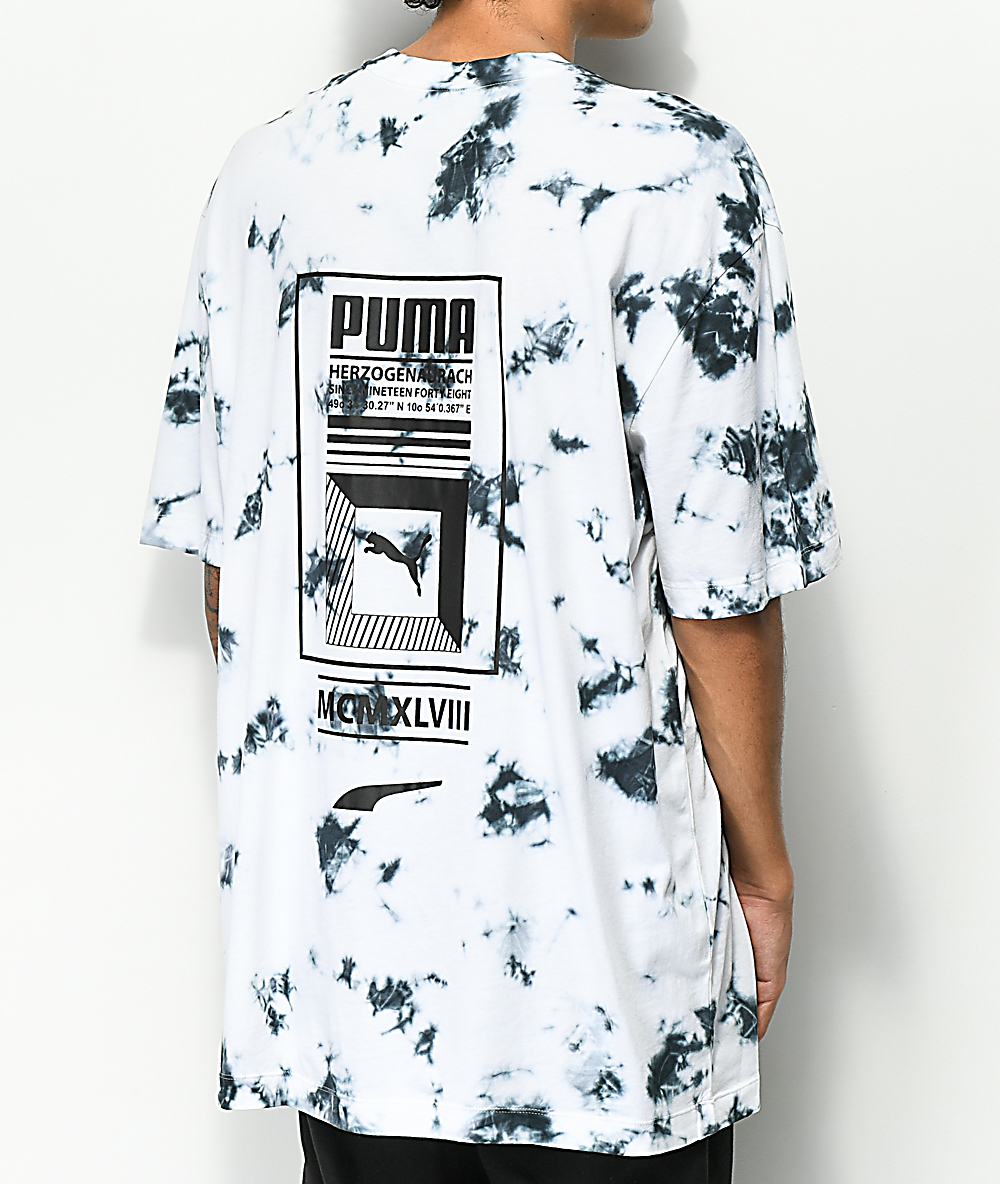 Puma Tower Logo Black White Tie Dye T Shirt Zumiez