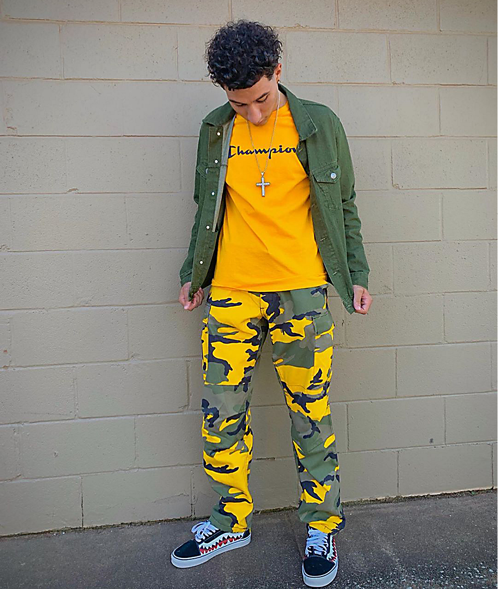 yellow camo joggers