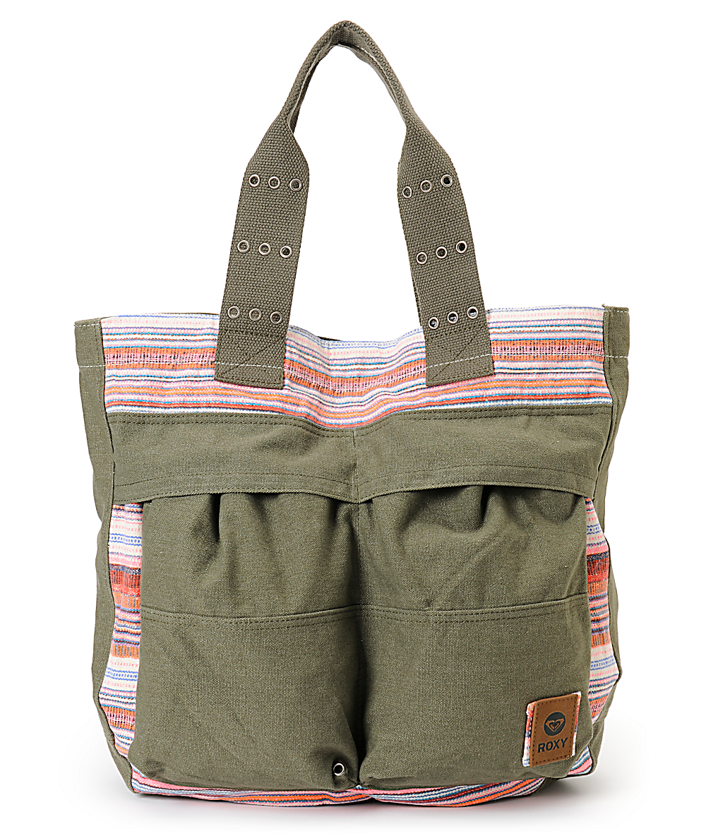 Roxy Making Noise Army Green Tote Bag