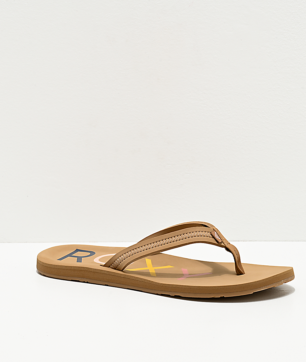 roxy tan flip flops