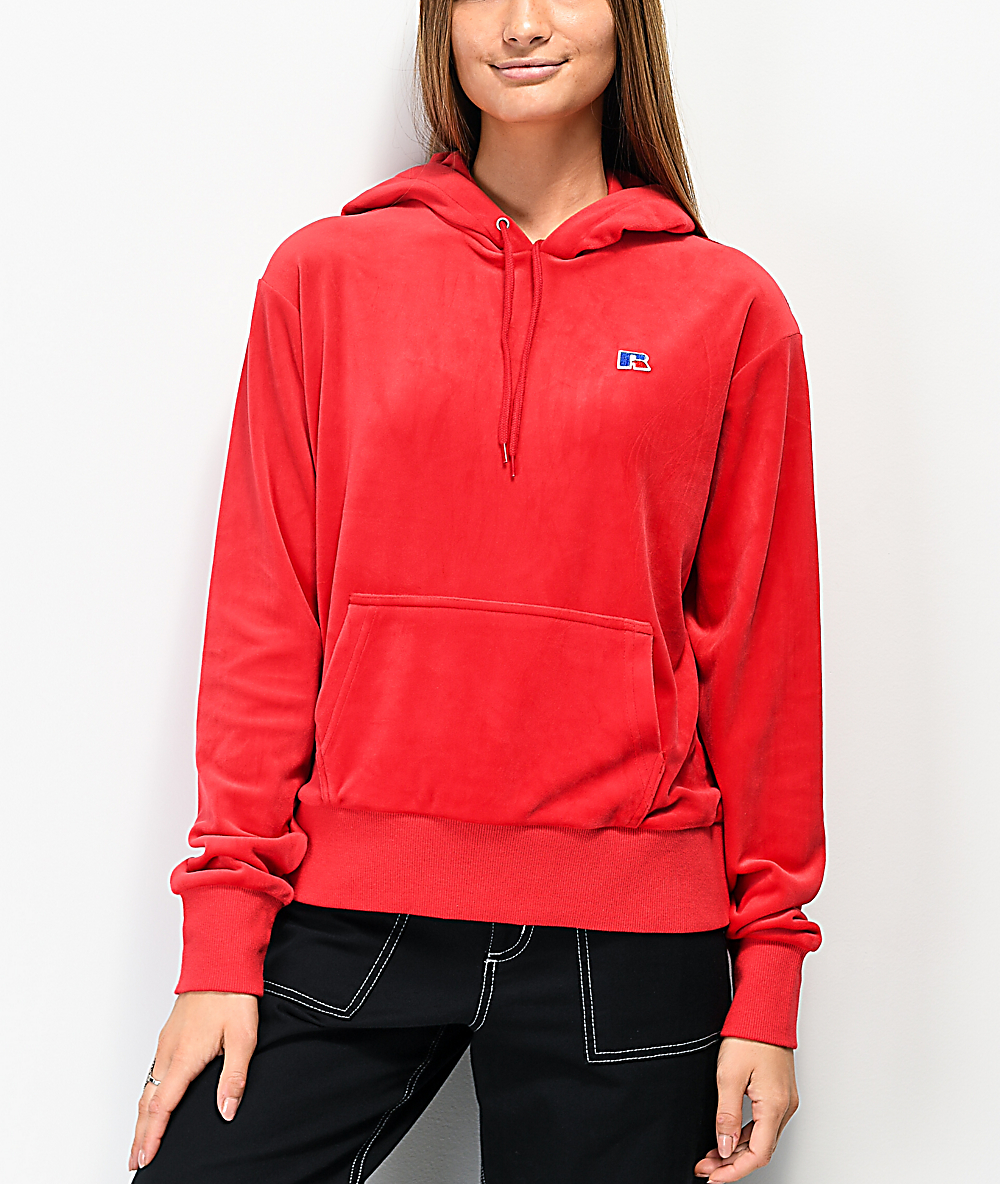 red velour hoodie