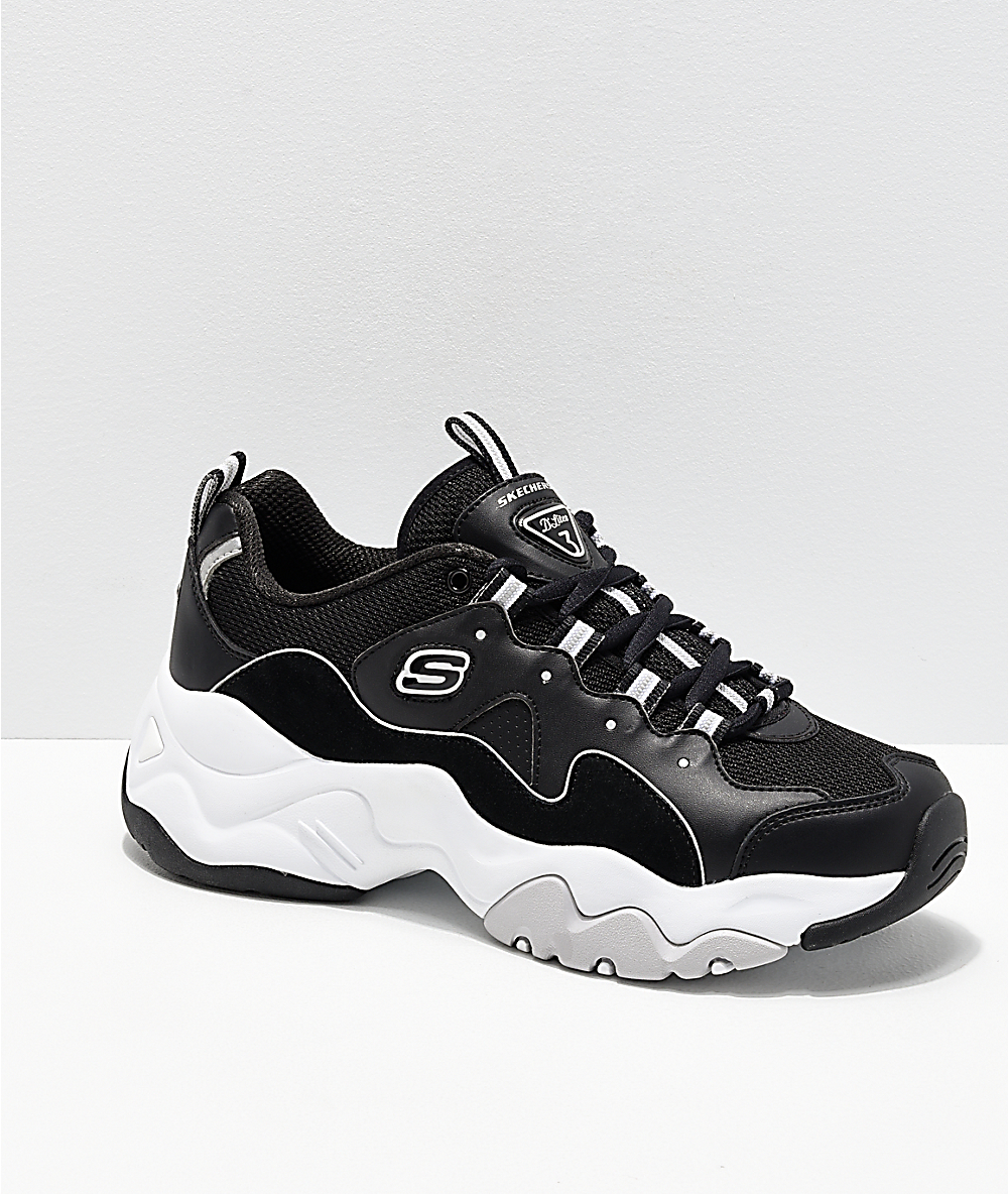 Skechers D'Lites 3.0 Wavy zapatos de ante negro y blanco | Zumiez