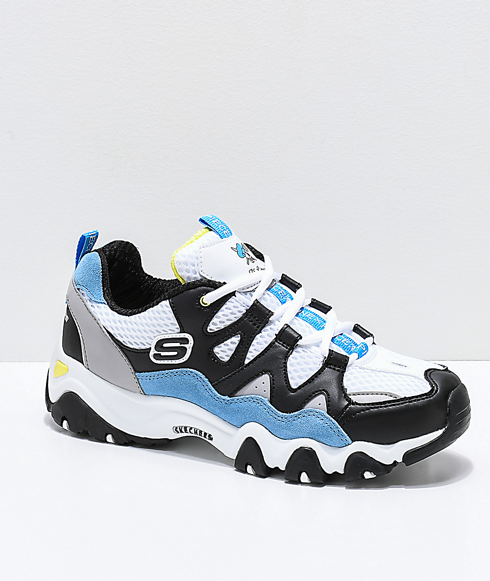 skechers blue and white